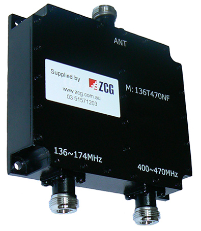 VHF/UHF duplexer /diplexer, VHF 136-174MHz &  UHF 400-470MHz, 100W, N-type female – 115mm